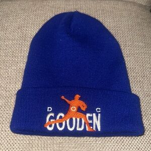 Blue Beanie with Orange Embroidery